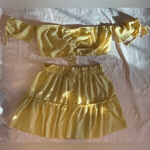 Yellow Animal Print Off Shoulder Cinch Top Tiered Skirt Set Y2K Resort 3X